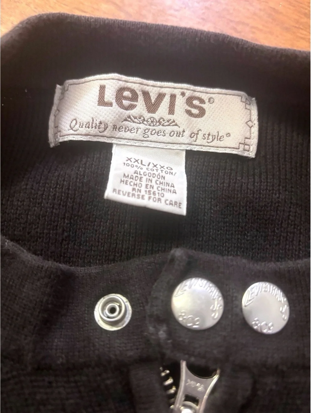 Levi's Black Zip-Up Jacket Vintage with Red and White Stripe Detail XXL